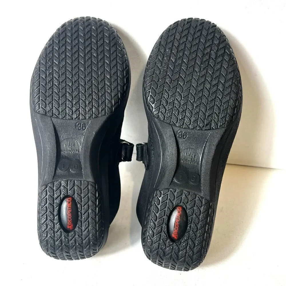 Arcopedico Womens EU 36 US 5.5 Comfort Casual Black Mary Jane Fabric Flats Shoes